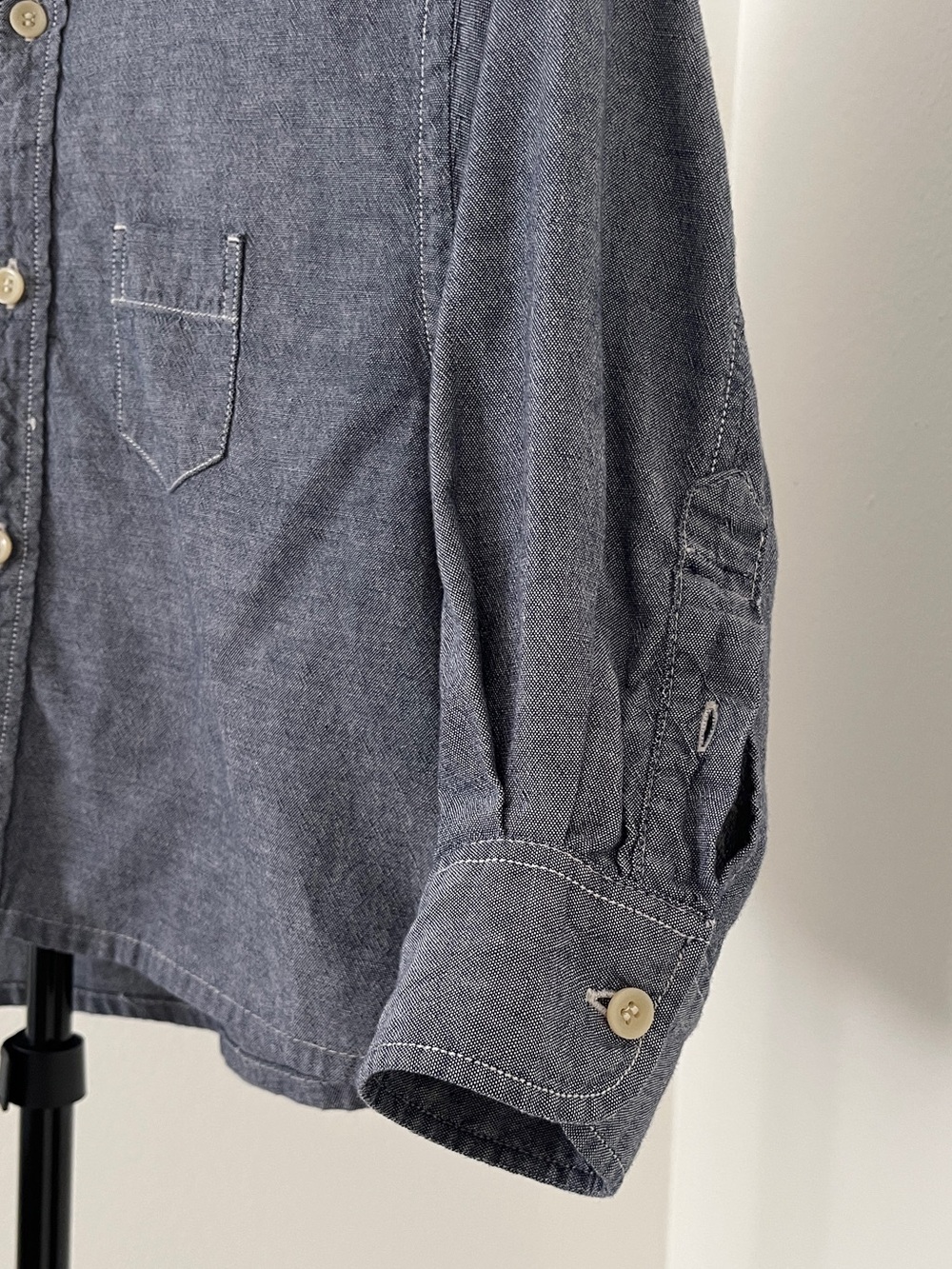 🇬🇧 AllSaints Cropped Band-Collar Chambray Top | London Cool | Small - Picture 6 of 11